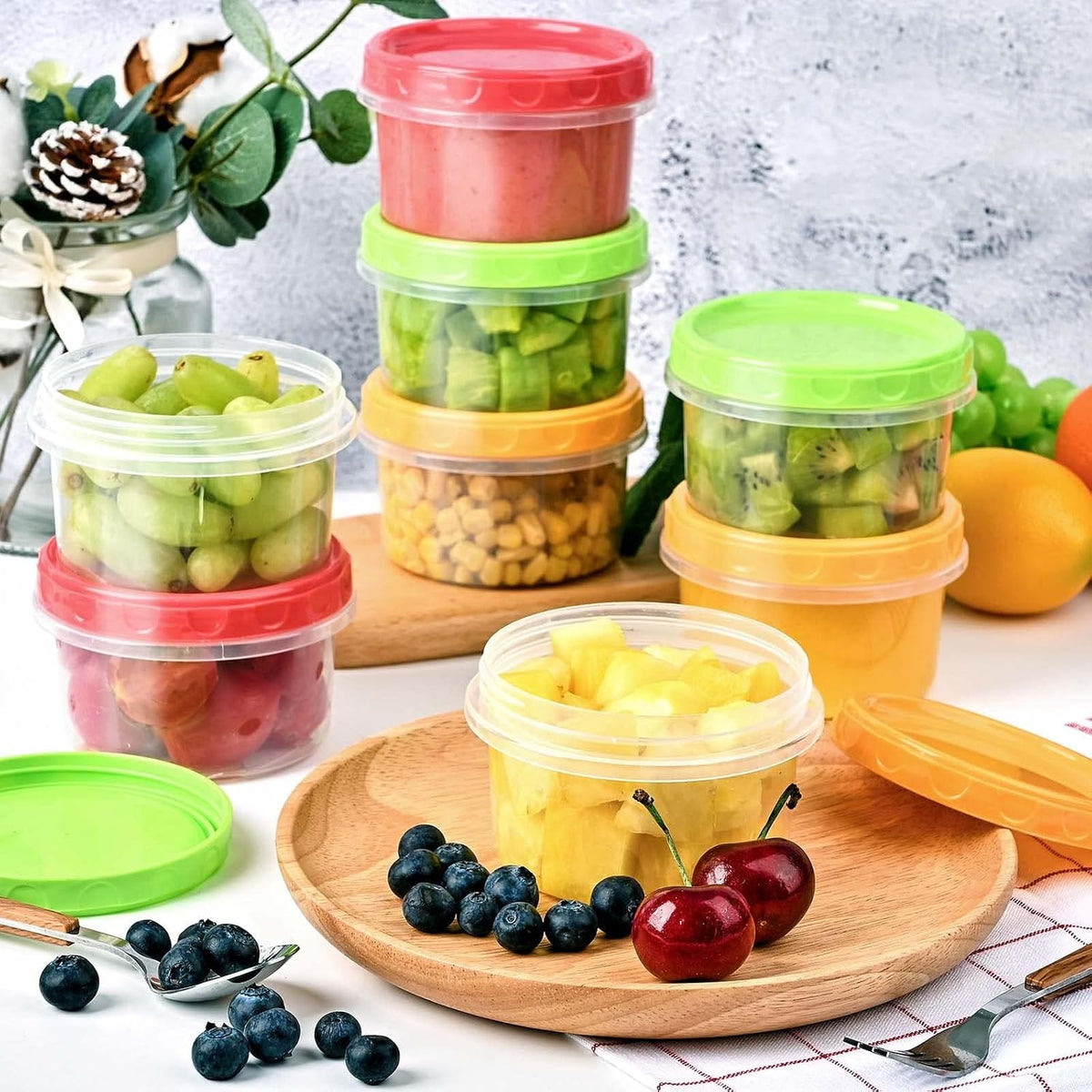 8 oz Small Plastic Freezer Containers, 12 Pcs, Multicolor