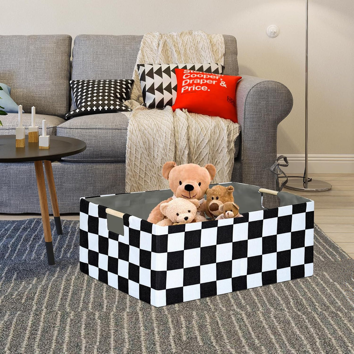 Storage Bin for Shelves Rectangle Closet Baskets Foldable Box with Handles Black Storage Boxes for Home Office Car Dormroom