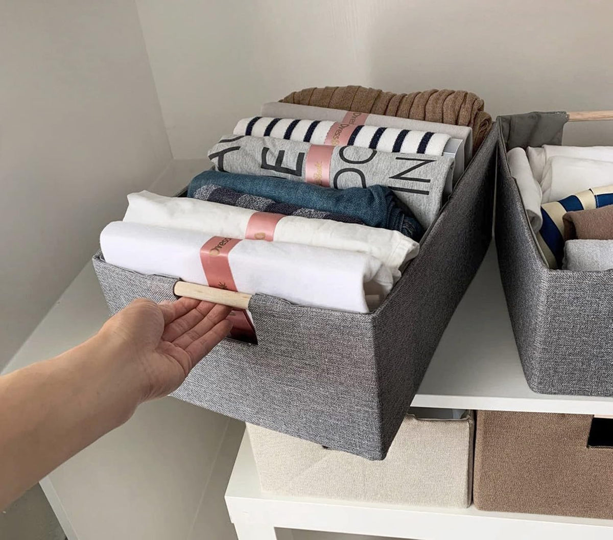 Storage Bin for Shelves Rectangle Closet Baskets Foldable Box with Handles Black Storage Boxes for Home Office Car Dormroom