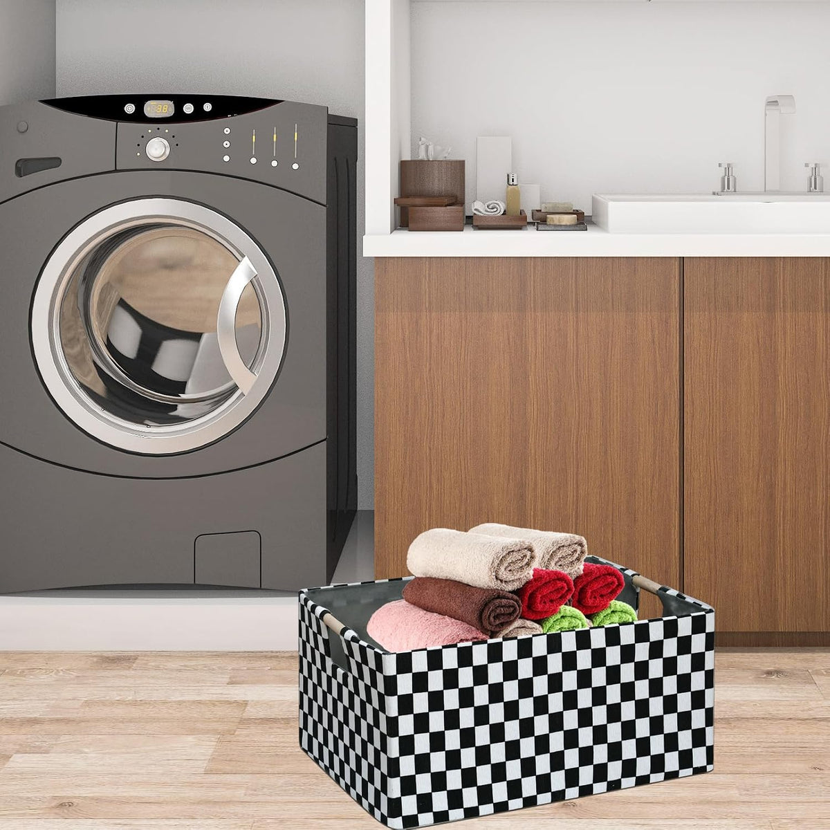 Storage Bin for Shelves Rectangle Closet Baskets Foldable Box with Handles Black Storage Boxes for Home Office Car Dormroom