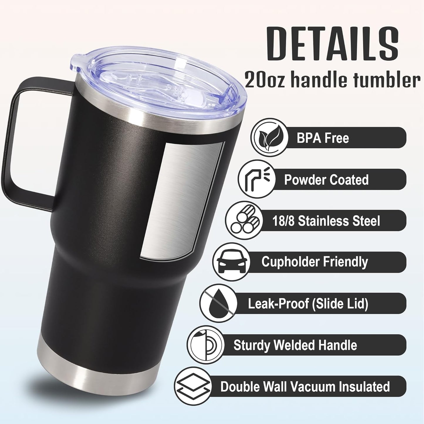 20 oz Tumbler with Handle and Lid Insulated Travel Coffee Mug LightBlue 1P | Stainless Steel Tumbler, coffee tumbler with handle,Spill Proof Double Wall Vacuum Tumbler Cup Keep Drink Hot & Cold