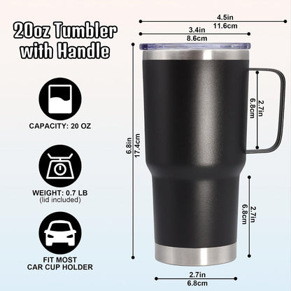 20 oz Tumbler with Handle and Lid Insulated Travel Coffee Mug LightBlue 1P | Stainless Steel Tumbler, coffee tumbler with handle,Spill Proof Double Wall Vacuum Tumbler Cup Keep Drink Hot & Cold