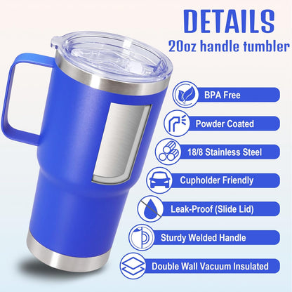 20 oz Tumbler with Handle and Lid Insulated Travel Coffee Mug LightBlue 1P | Stainless Steel Tumbler, coffee tumbler with handle,Spill Proof Double Wall Vacuum Tumbler Cup Keep Drink Hot & Cold