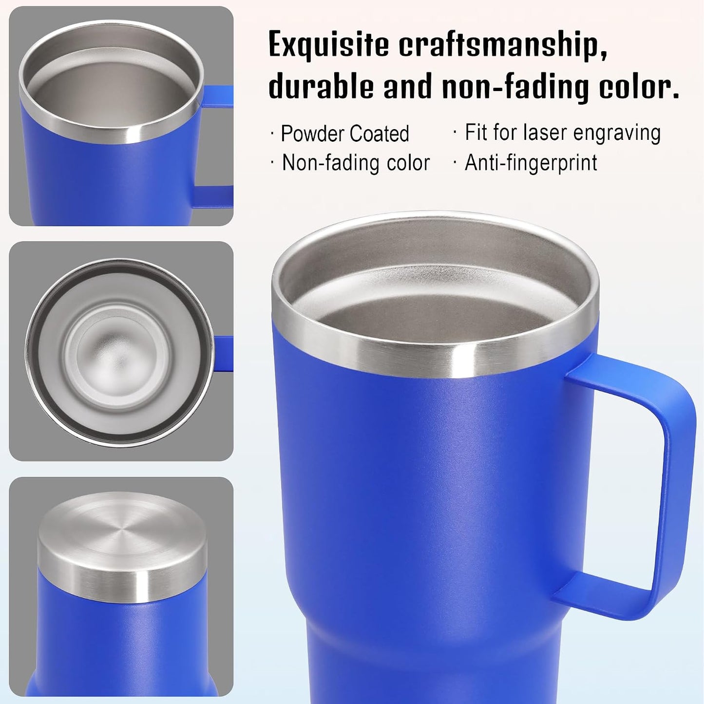 20 oz Tumbler with Handle and Lid Insulated Travel Coffee Mug LightBlue 1P | Stainless Steel Tumbler, coffee tumbler with handle,Spill Proof Double Wall Vacuum Tumbler Cup Keep Drink Hot & Cold