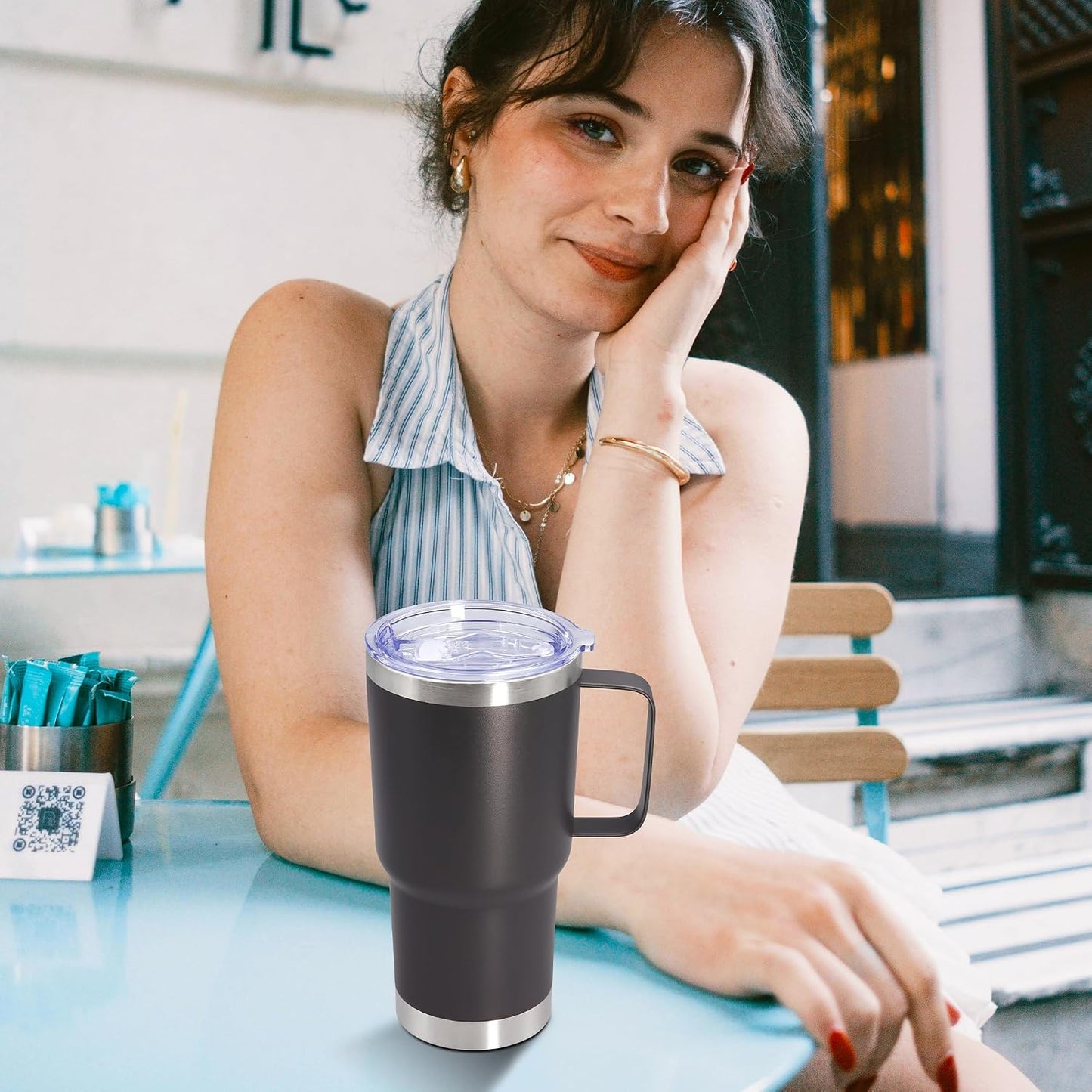 20 oz Tumbler with Handle and Lid Insulated Travel Coffee Mug LightBlue 1P | Stainless Steel Tumbler, coffee tumbler with handle,Spill Proof Double Wall Vacuum Tumbler Cup Keep Drink Hot & Cold