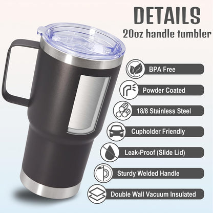 20 oz Tumbler with Handle and Lid Insulated Travel Coffee Mug LightBlue 1P | Stainless Steel Tumbler, coffee tumbler with handle,Spill Proof Double Wall Vacuum Tumbler Cup Keep Drink Hot & Cold