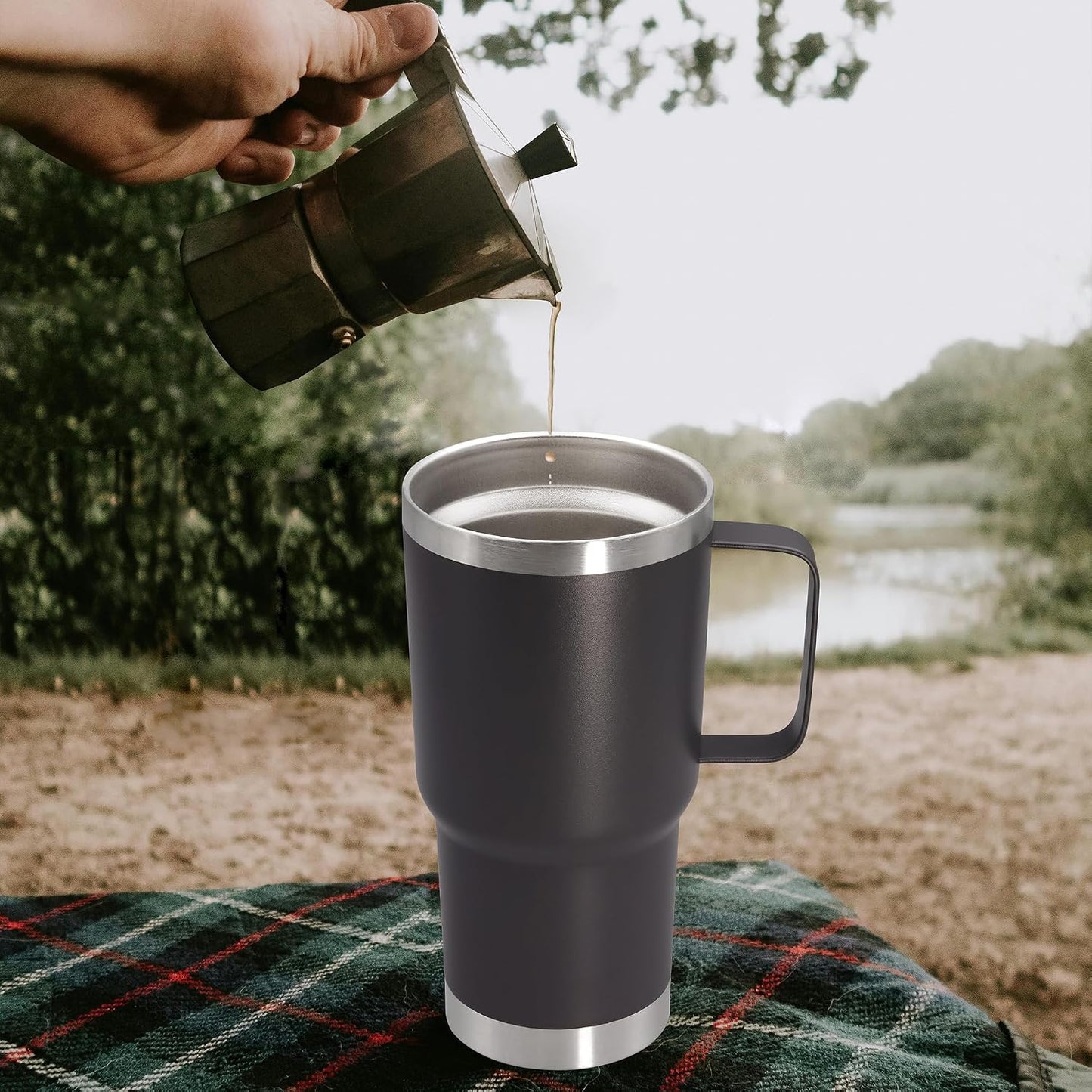 20 oz Tumbler with Handle and Lid Insulated Travel Coffee Mug LightBlue 1P | Stainless Steel Tumbler, coffee tumbler with handle,Spill Proof Double Wall Vacuum Tumbler Cup Keep Drink Hot & Cold