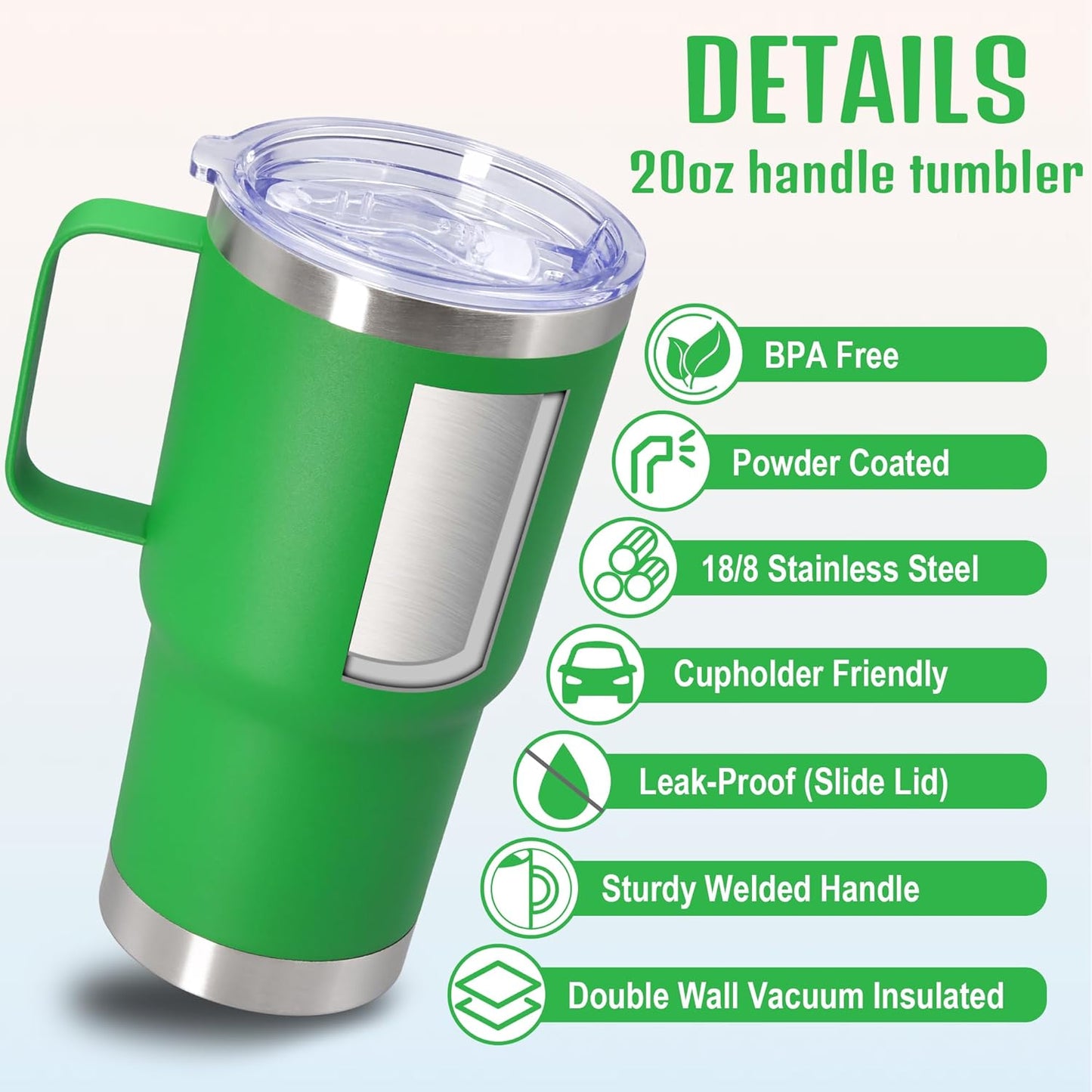20 oz Tumbler with Handle and Lid Insulated Travel Coffee Mug LightBlue 1P | Stainless Steel Tumbler, coffee tumbler with handle,Spill Proof Double Wall Vacuum Tumbler Cup Keep Drink Hot & Cold