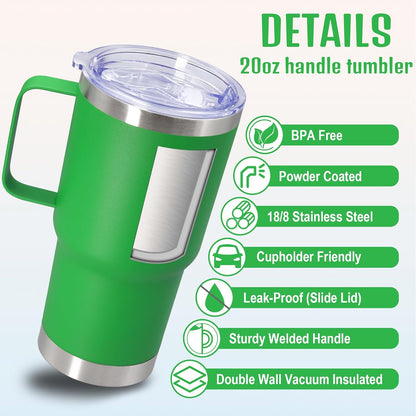 20 oz Tumbler with Handle and Lid Insulated Travel Coffee Mug LightBlue 1P | Stainless Steel Tumbler, coffee tumbler with handle,Spill Proof Double Wall Vacuum Tumbler Cup Keep Drink Hot & Cold