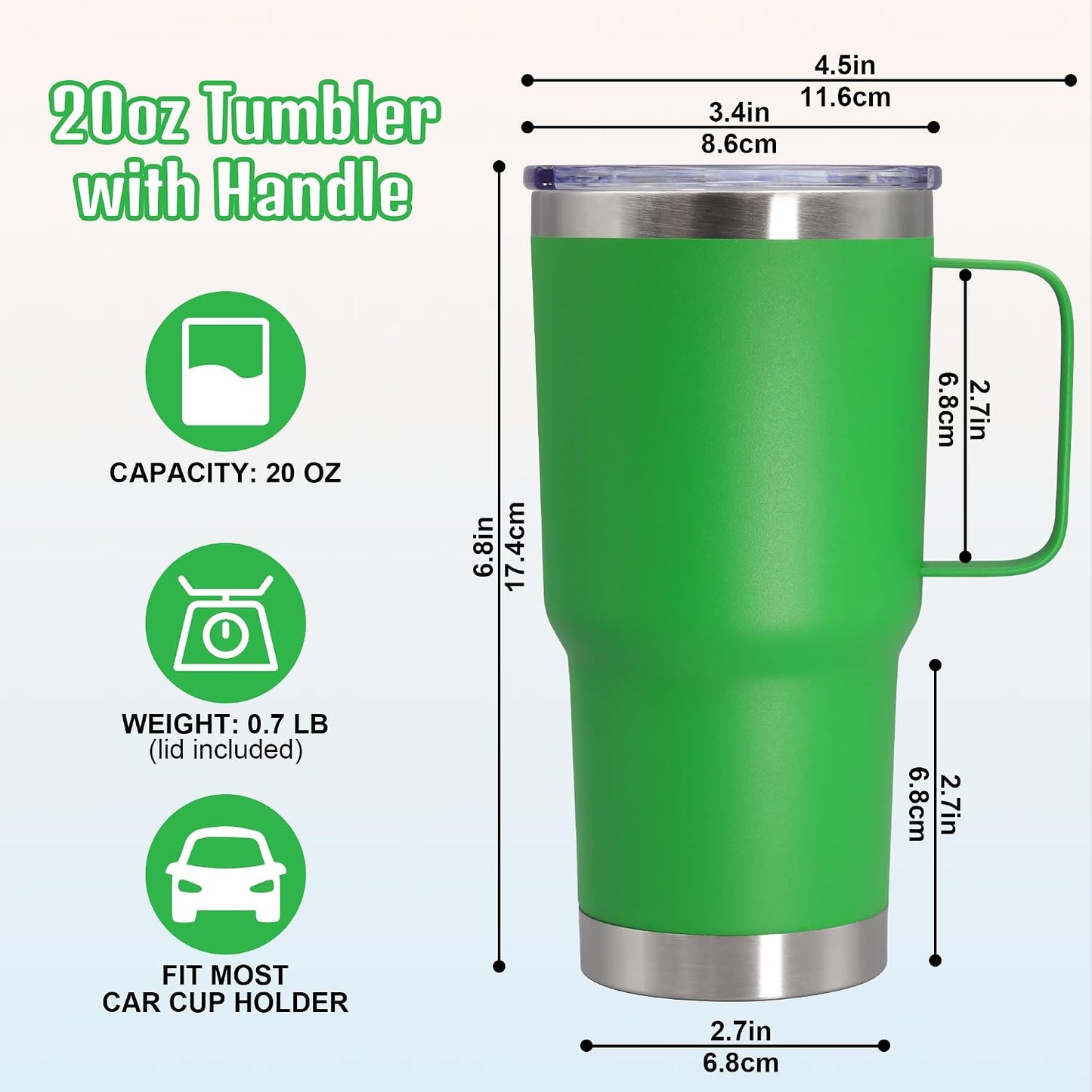 20 oz Tumbler with Handle and Lid Insulated Travel Coffee Mug LightBlue 1P | Stainless Steel Tumbler, coffee tumbler with handle,Spill Proof Double Wall Vacuum Tumbler Cup Keep Drink Hot & Cold