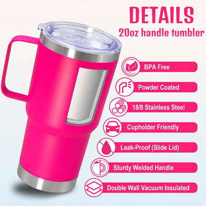 20 oz Tumbler with Handle and Lid Insulated Travel Coffee Mug LightBlue 1P | Stainless Steel Tumbler, coffee tumbler with handle,Spill Proof Double Wall Vacuum Tumbler Cup Keep Drink Hot & Cold