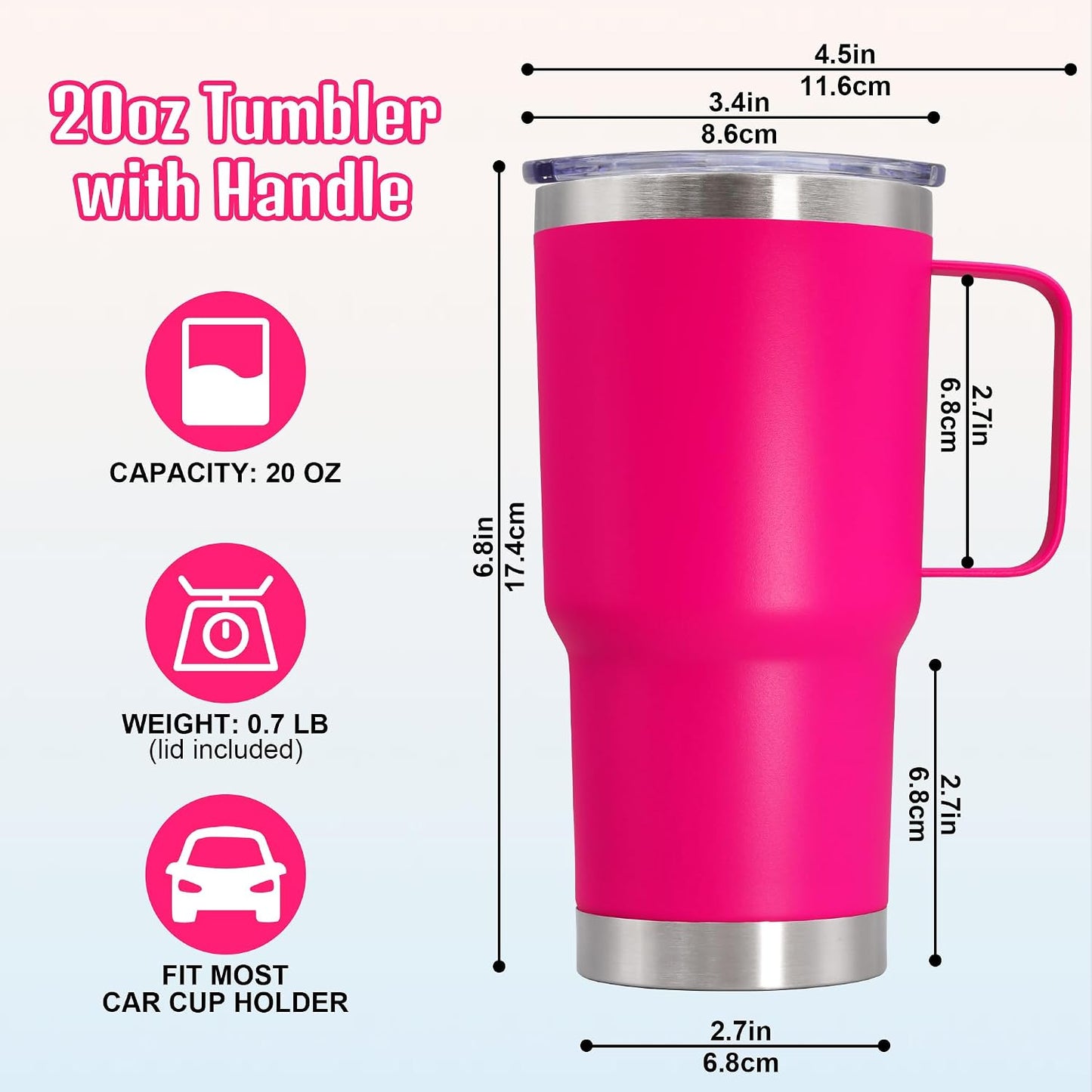 20 oz Tumbler with Handle and Lid Insulated Travel Coffee Mug LightBlue 1P | Stainless Steel Tumbler, coffee tumbler with handle,Spill Proof Double Wall Vacuum Tumbler Cup Keep Drink Hot & Cold