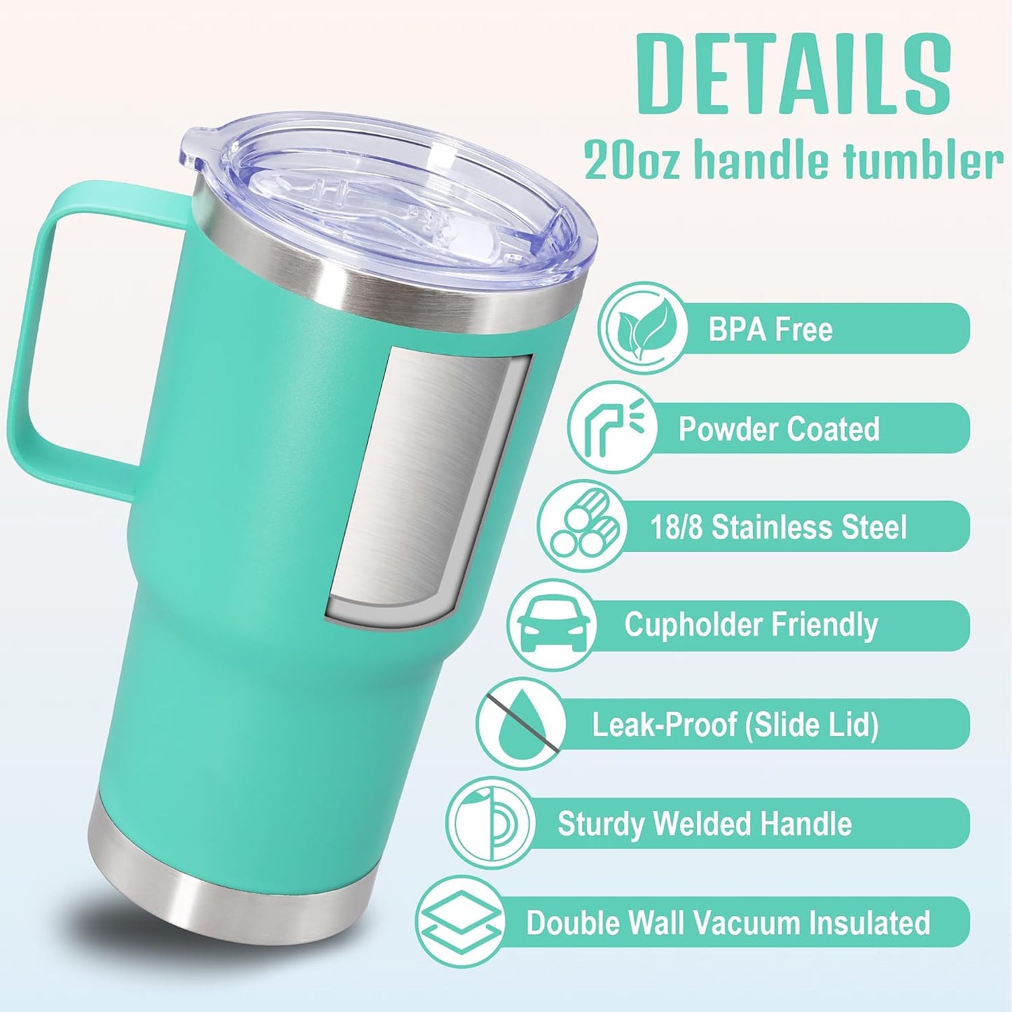 20 oz Tumbler with Handle and Lid Insulated Travel Coffee Mug LightBlue 1P | Stainless Steel Tumbler, coffee tumbler with handle,Spill Proof Double Wall Vacuum Tumbler Cup Keep Drink Hot & Cold