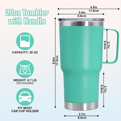 20 oz Tumbler with Handle and Lid Insulated Travel Coffee Mug LightBlue 1P | Stainless Steel Tumbler, coffee tumbler with handle,Spill Proof Double Wall Vacuum Tumbler Cup Keep Drink Hot & Cold