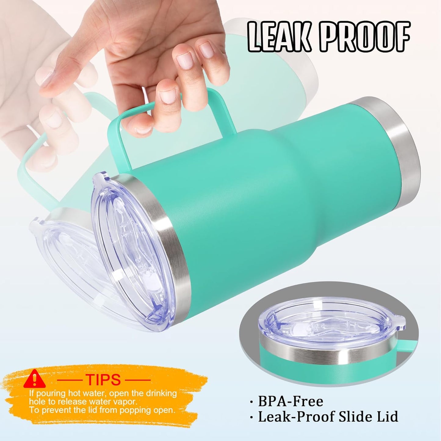 20 oz Tumbler with Handle and Lid Insulated Travel Coffee Mug LightBlue 1P | Stainless Steel Tumbler, coffee tumbler with handle,Spill Proof Double Wall Vacuum Tumbler Cup Keep Drink Hot & Cold