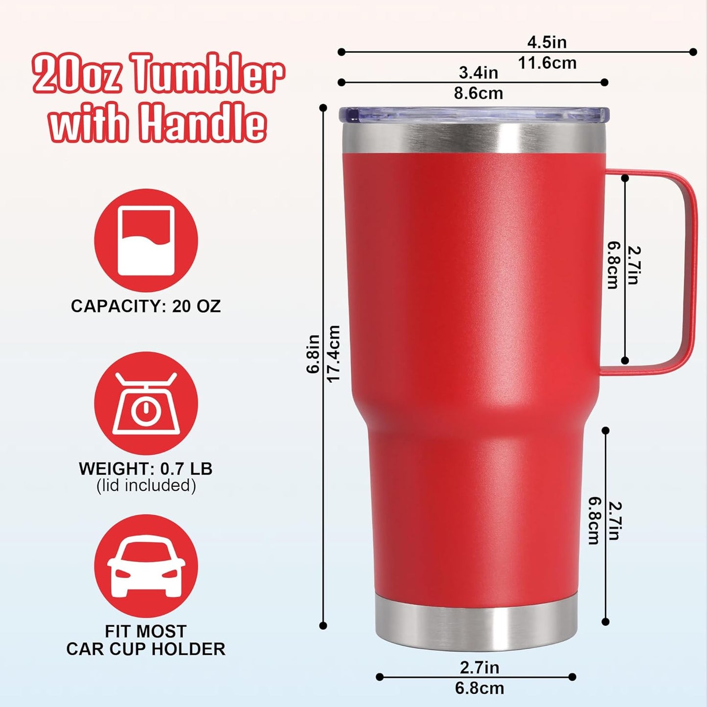 20 oz Tumbler with Handle and Lid Insulated Travel Coffee Mug LightBlue 1P | Stainless Steel Tumbler, coffee tumbler with handle,Spill Proof Double Wall Vacuum Tumbler Cup Keep Drink Hot & Cold