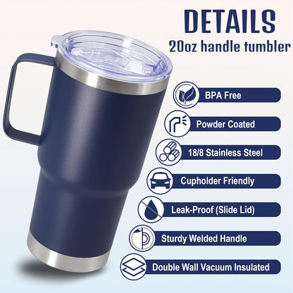20 oz Tumbler with Handle and Lid Insulated Travel Coffee Mug LightBlue 1P | Stainless Steel Tumbler, coffee tumbler with handle,Spill Proof Double Wall Vacuum Tumbler Cup Keep Drink Hot & Cold