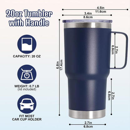20 oz Tumbler with Handle and Lid Insulated Travel Coffee Mug LightBlue 1P | Stainless Steel Tumbler, coffee tumbler with handle,Spill Proof Double Wall Vacuum Tumbler Cup Keep Drink Hot & Cold