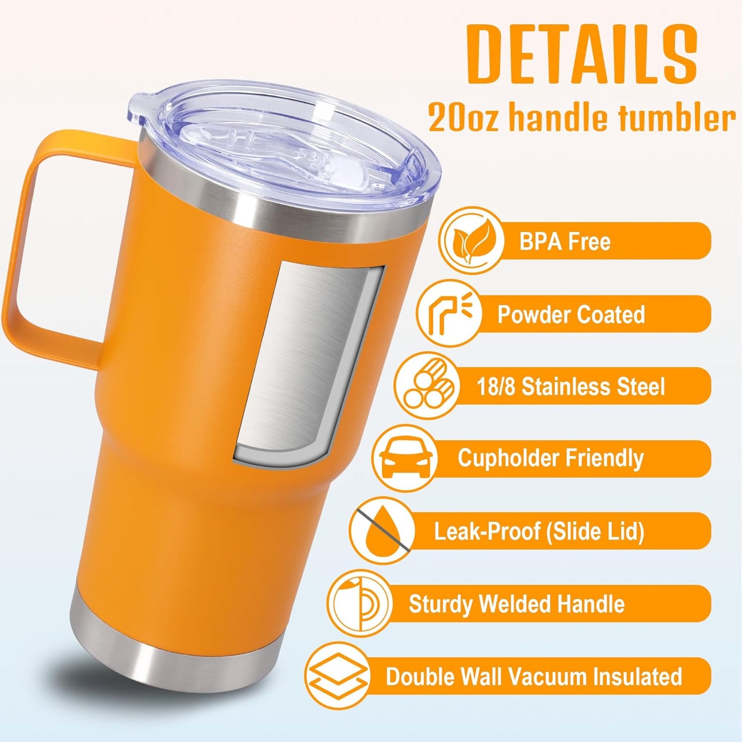 20 oz Tumbler with Handle and Lid Insulated Travel Coffee Mug LightBlue 1P | Stainless Steel Tumbler, coffee tumbler with handle,Spill Proof Double Wall Vacuum Tumbler Cup Keep Drink Hot & Cold