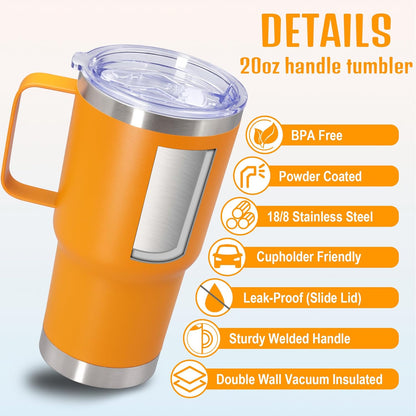 20 oz Tumbler with Handle and Lid Insulated Travel Coffee Mug LightBlue 1P | Stainless Steel Tumbler, coffee tumbler with handle,Spill Proof Double Wall Vacuum Tumbler Cup Keep Drink Hot & Cold