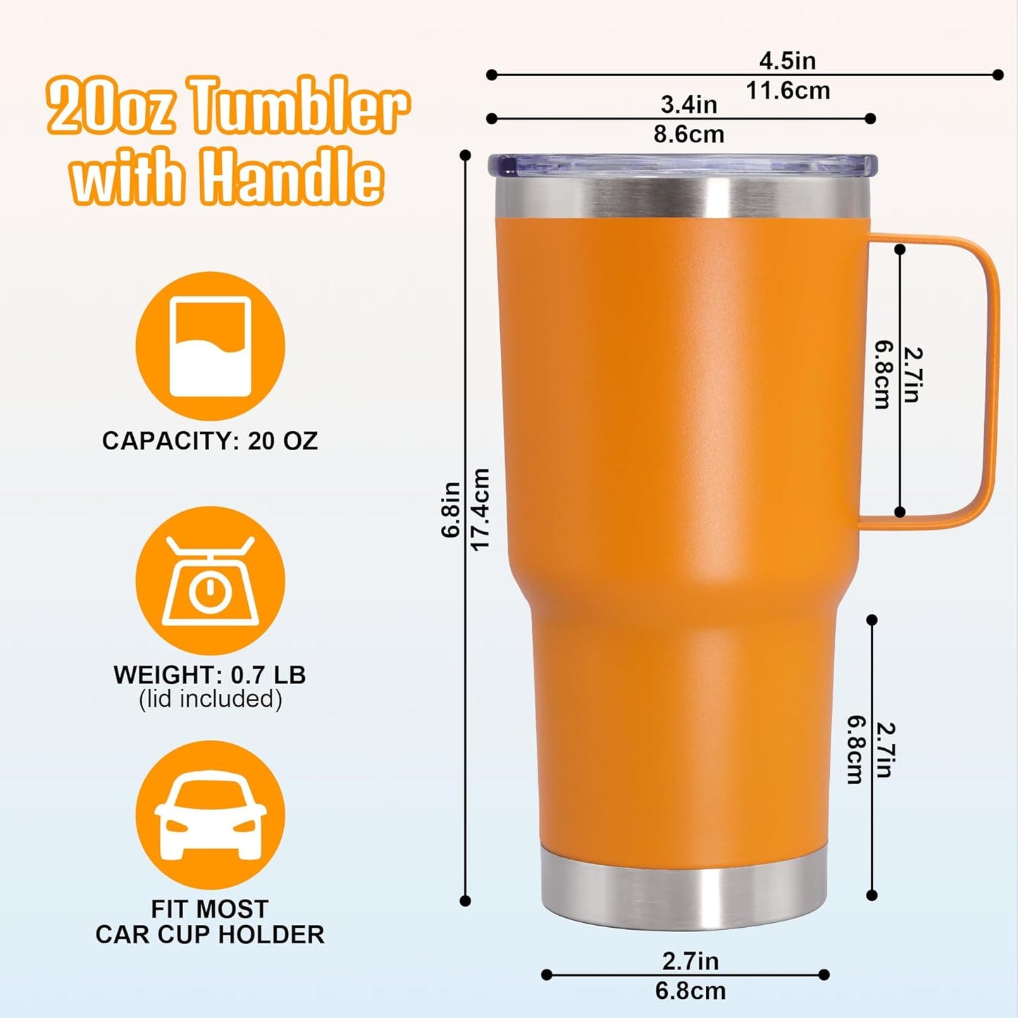 20 oz Tumbler with Handle and Lid Insulated Travel Coffee Mug LightBlue 1P | Stainless Steel Tumbler, coffee tumbler with handle,Spill Proof Double Wall Vacuum Tumbler Cup Keep Drink Hot & Cold