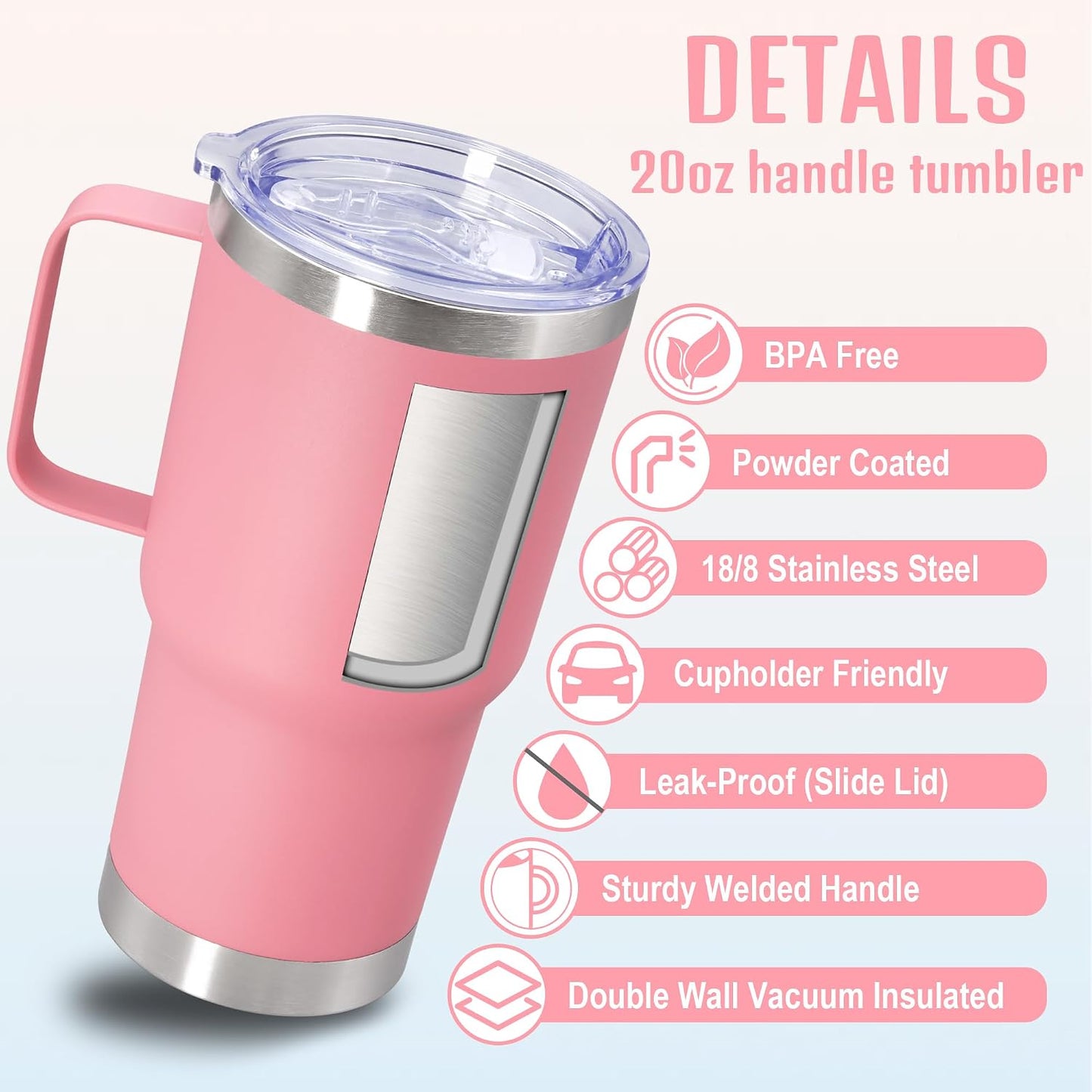 20 oz Tumbler with Handle and Lid Insulated Travel Coffee Mug LightBlue 1P | Stainless Steel Tumbler, coffee tumbler with handle,Spill Proof Double Wall Vacuum Tumbler Cup Keep Drink Hot & Cold
