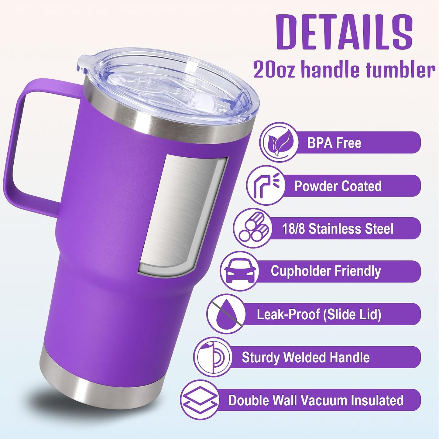20 oz Tumbler with Handle and Lid Insulated Travel Coffee Mug LightBlue 1P | Stainless Steel Tumbler, coffee tumbler with handle,Spill Proof Double Wall Vacuum Tumbler Cup Keep Drink Hot & Cold