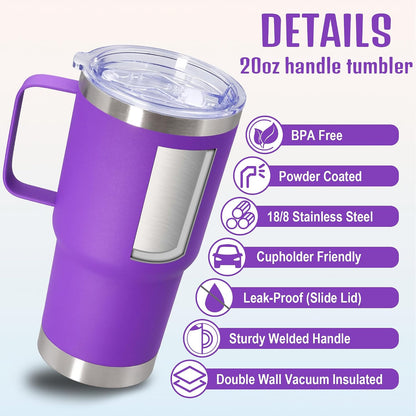 20 oz Tumbler with Handle and Lid Insulated Travel Coffee Mug LightBlue 1P | Stainless Steel Tumbler, coffee tumbler with handle,Spill Proof Double Wall Vacuum Tumbler Cup Keep Drink Hot & Cold