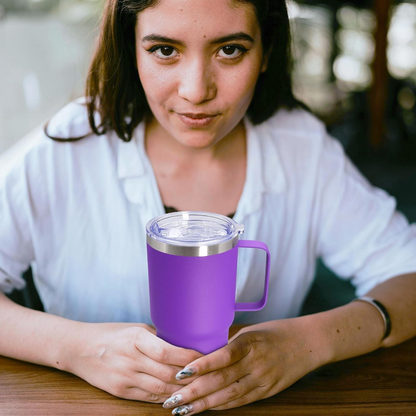 20 oz Tumbler with Handle and Lid Insulated Travel Coffee Mug LightBlue 1P | Stainless Steel Tumbler, coffee tumbler with handle,Spill Proof Double Wall Vacuum Tumbler Cup Keep Drink Hot & Cold