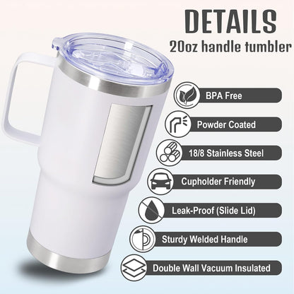 20 oz Tumbler with Handle and Lid Insulated Travel Coffee Mug LightBlue 1P | Stainless Steel Tumbler, coffee tumbler with handle,Spill Proof Double Wall Vacuum Tumbler Cup Keep Drink Hot & Cold