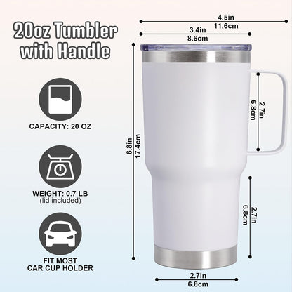 20 oz Tumbler with Handle and Lid Insulated Travel Coffee Mug LightBlue 1P | Stainless Steel Tumbler, coffee tumbler with handle,Spill Proof Double Wall Vacuum Tumbler Cup Keep Drink Hot & Cold