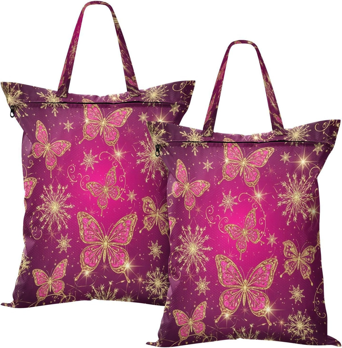 Snowflake Butterflies Waterproof Travel Laundry Bag Washable 2pk