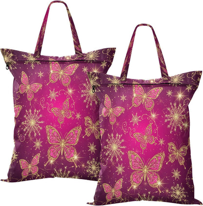 Snowflake Butterflies Waterproof Travel Laundry Bag Washable 2pk