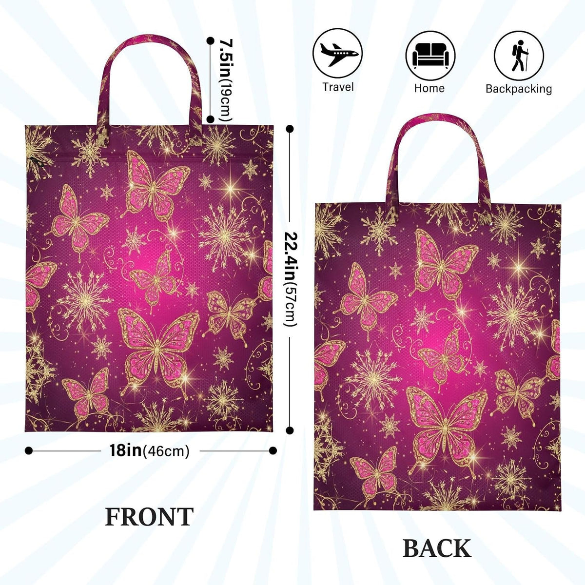 Snowflake Butterflies Waterproof Travel Laundry Bag Washable 2pk