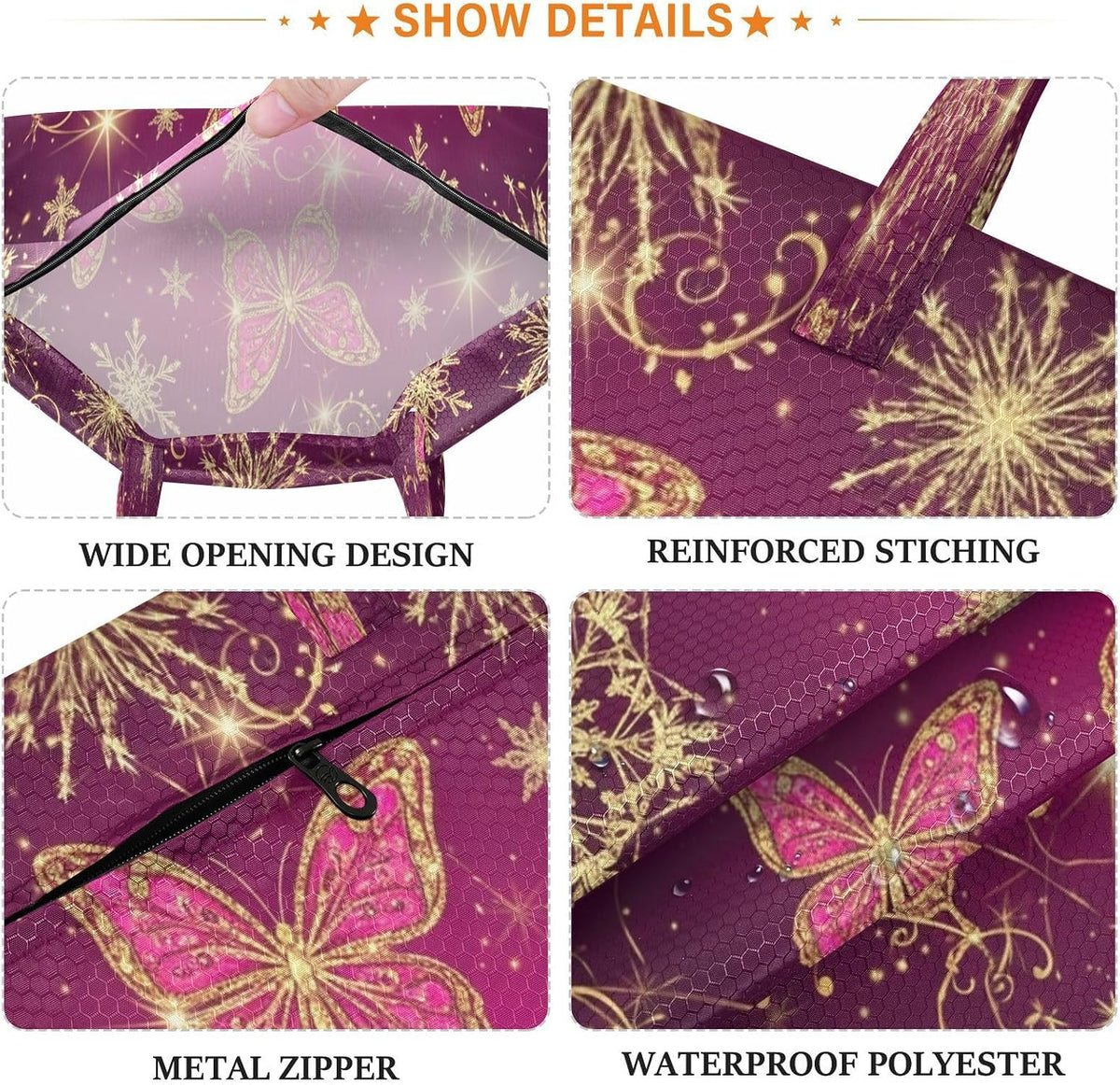 Snowflake Butterflies Waterproof Travel Laundry Bag Washable 2pk