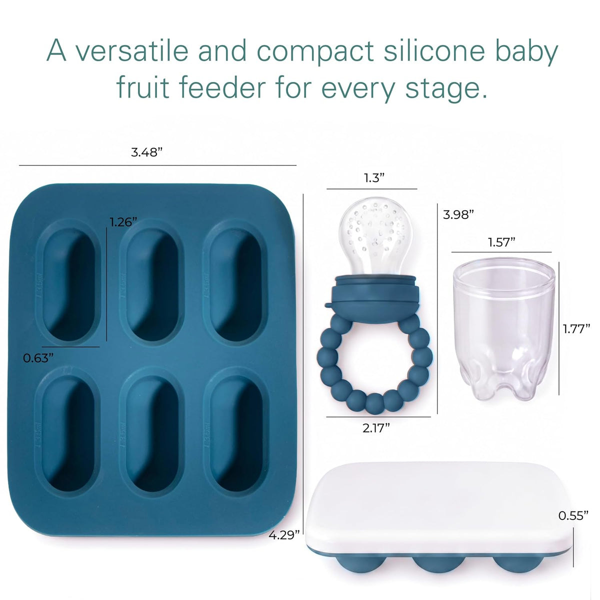 Silicone Baby Fruit Feeders with Freezer Tray for Batch Prep, Set of 2 – Safe & Convenient, Includes Extra Pouches & Travel Lids, Dishwasher Safe