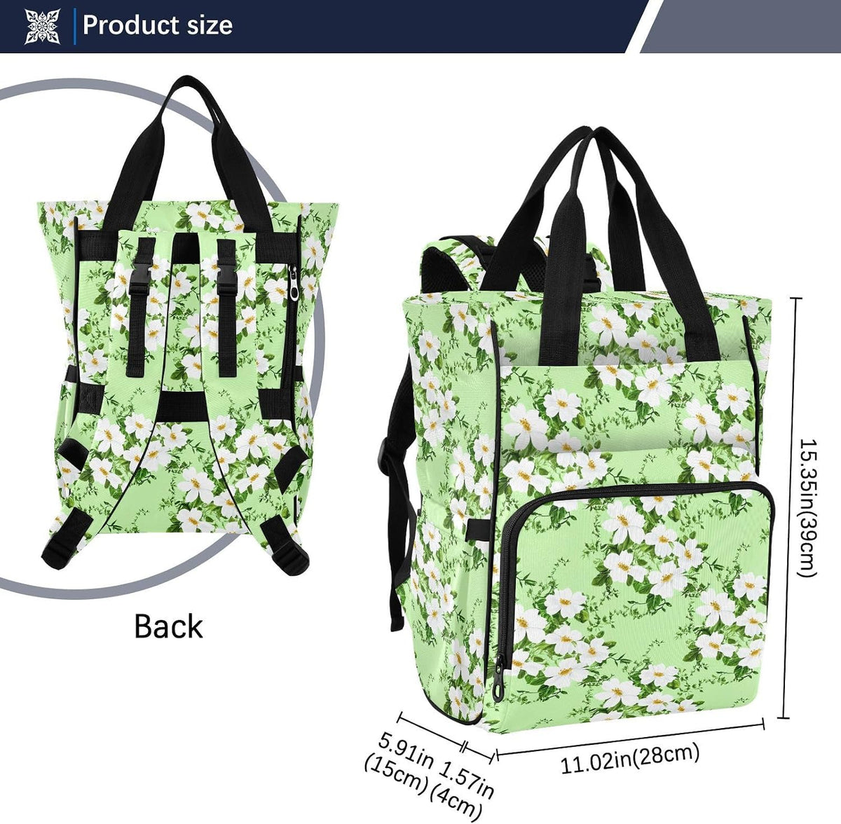 Diaper Bag Backpack, Multifunction Travel Bag for Moms Dads, Baby Changing Bag with Insulted Pockets, Stroller Straps and Side Bottle Pockets Meadow Floral Pattern