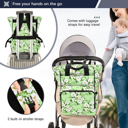Diaper Bag Backpack, Multifunction Travel Bag for Moms Dads, Baby Changing Bag with Insulted Pockets, Stroller Straps and Side Bottle Pockets Meadow Floral Pattern