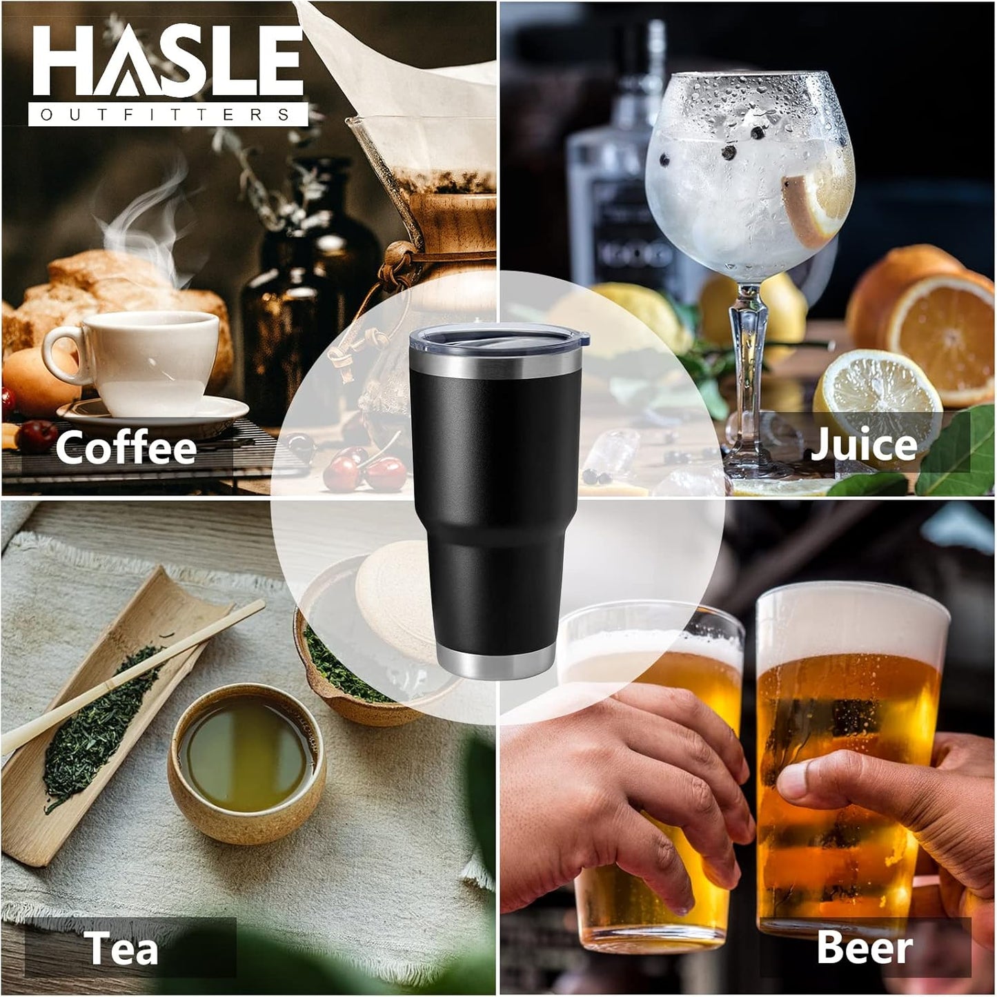 30oz Stainless Steel Tumbler, Double Wall Vacuum Insulated Travel Mug Tumbler, Durable Insulated Coffee Mug, Gift Box Set (Black, 4)
