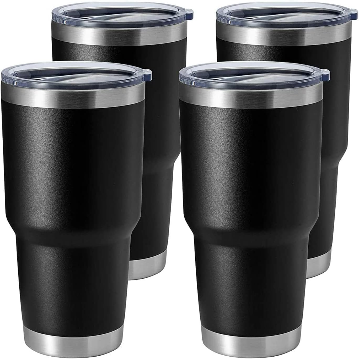30oz Stainless Steel Tumbler, Double Wall Vacuum Insulated Travel Mug Tumbler, Durable Insulated Coffee Mug, Gift Box Set (Black, 4)