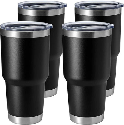 30oz Stainless Steel Tumbler, Double Wall Vacuum Insulated Travel Mug Tumbler, Durable Insulated Coffee Mug, Gift Box Set (Black, 4)