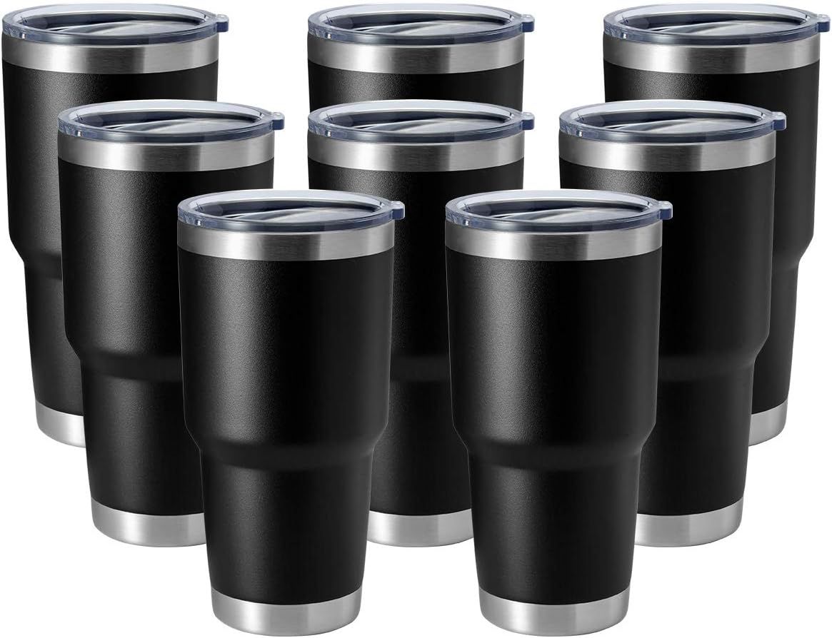 30oz Stainless Steel Tumbler, Double Wall Vacuum Insulated Travel Mug Tumbler, Durable Insulated Coffee Mug, Gift Box Set (Black, 4)