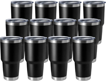 30oz Stainless Steel Tumbler, Double Wall Vacuum Insulated Travel Mug Tumbler, Durable Insulated Coffee Mug, Gift Box Set (Black, 4)