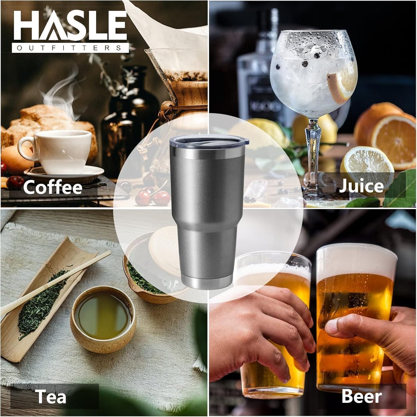 30oz Stainless Steel Tumbler, Double Wall Vacuum Insulated Travel Mug Tumbler, Durable Insulated Coffee Mug, Gift Box Set (Black, 4)