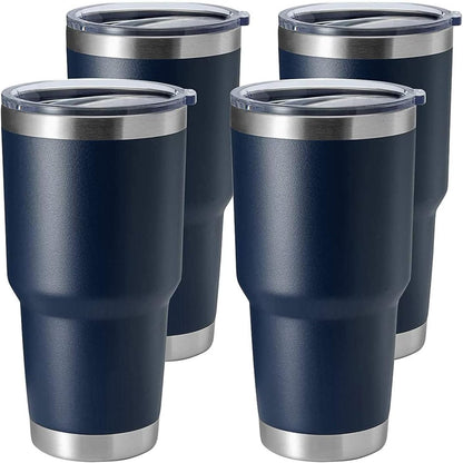 30oz Stainless Steel Tumbler, Double Wall Vacuum Insulated Travel Mug Tumbler, Durable Insulated Coffee Mug, Gift Box Set (Black, 4)