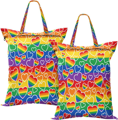 Rainbow Heart Waterproof Travel Laundry Bag Easy Care 2-piece