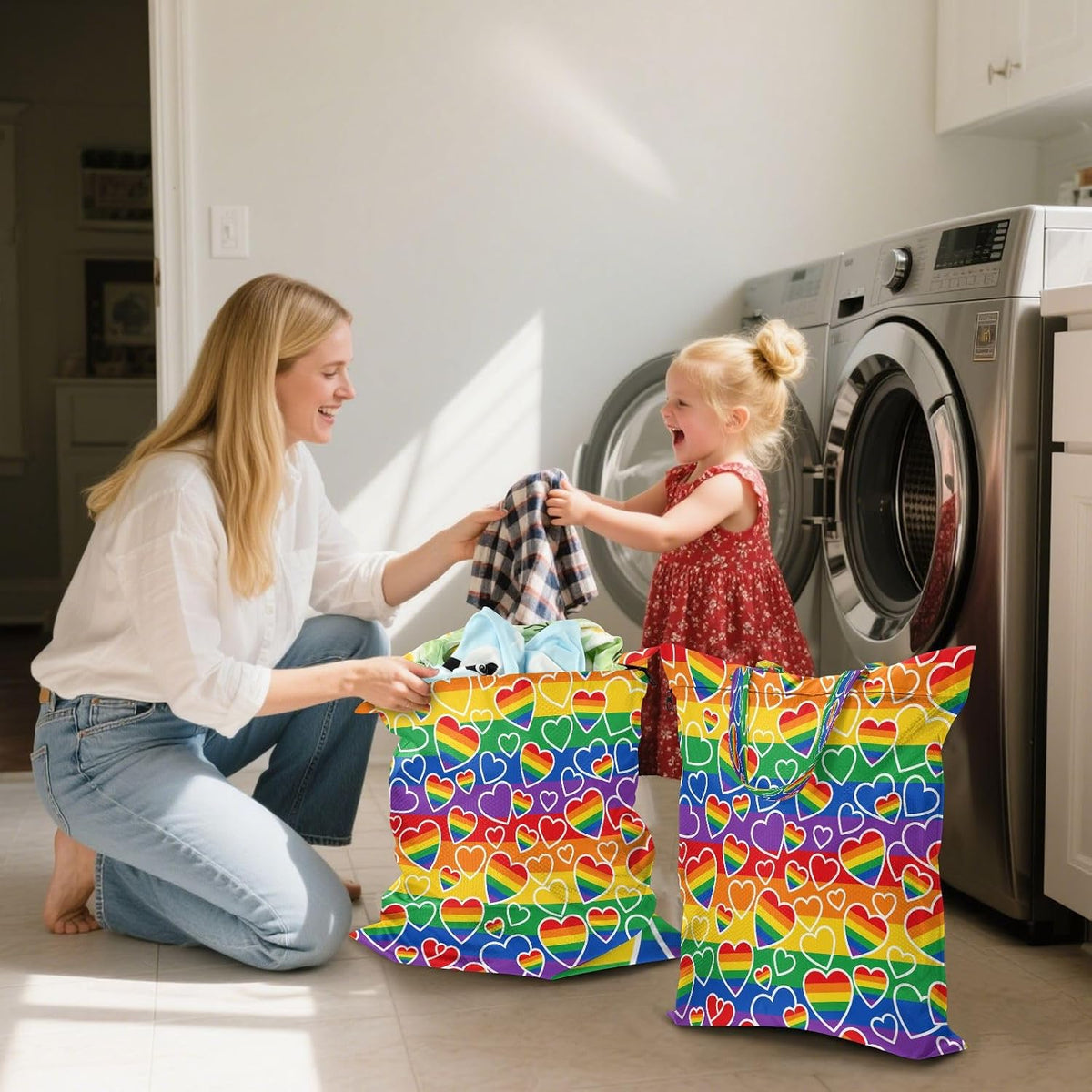 Rainbow Heart Waterproof Travel Laundry Bag Easy Care 2-piece