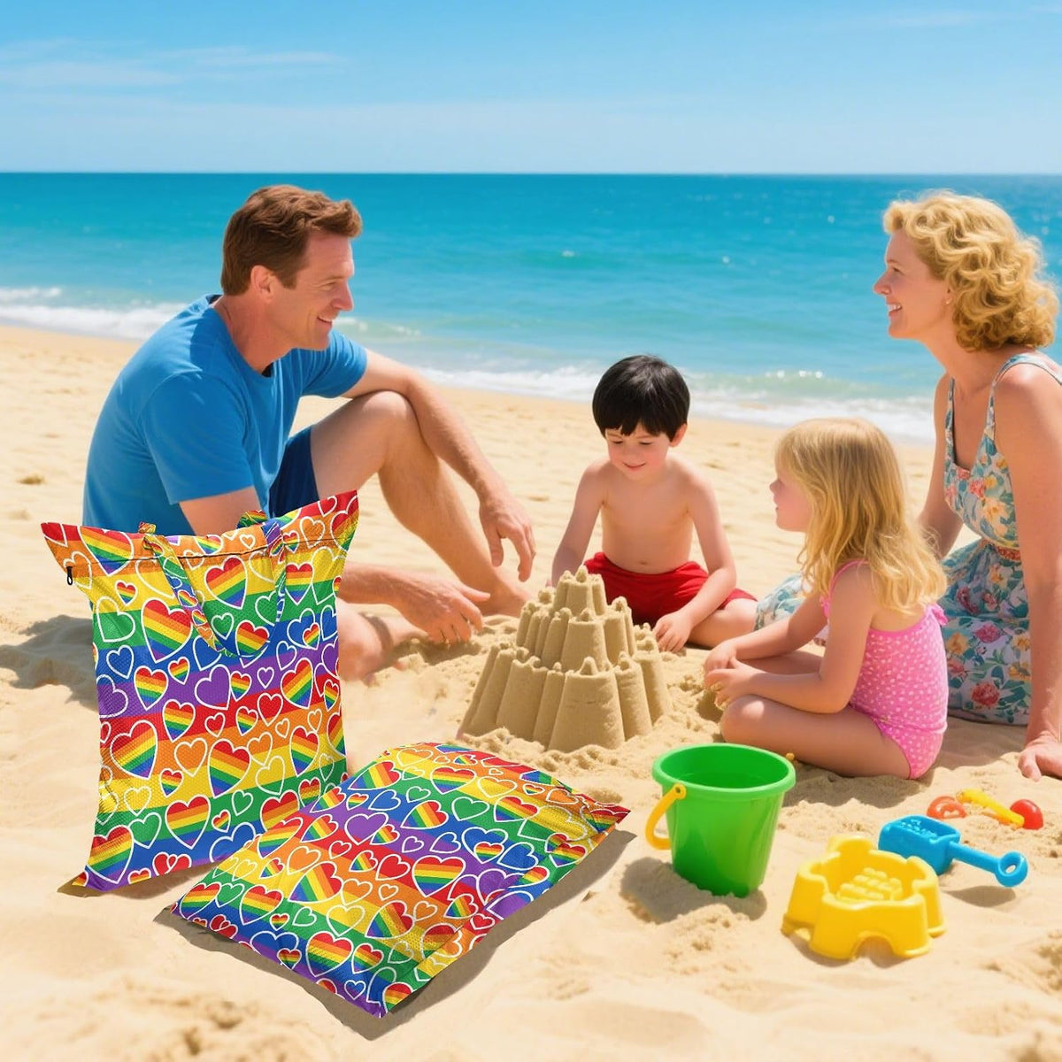 Rainbow Heart Waterproof Travel Laundry Bag Easy Care 2-piece