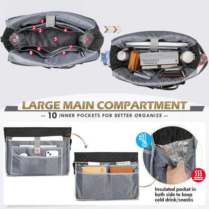 Teacher Tote Bag 15.6 inch Laptop Bag for Women Work Bags Laptop Tote Nurse Bag Professional Computer Messenger with Insulated Pocket, Laptop Briefcase for Office, College, Nursing, Khkai