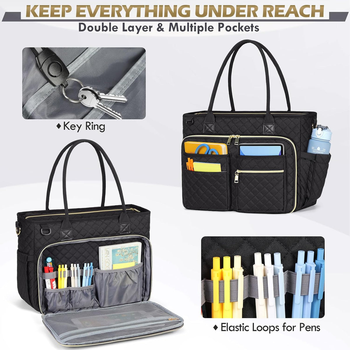 Teacher Tote Bag 15.6 inch Laptop Bag for Women Work Bags Laptop Tote Nurse Bag Professional Computer Messenger with Insulated Pocket, Laptop Briefcase for Office, College, Nursing, Khkai